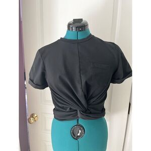 Walter Baker Camille Crop Twisted Front Rolled Sleeve Chest Pocket T Shirt